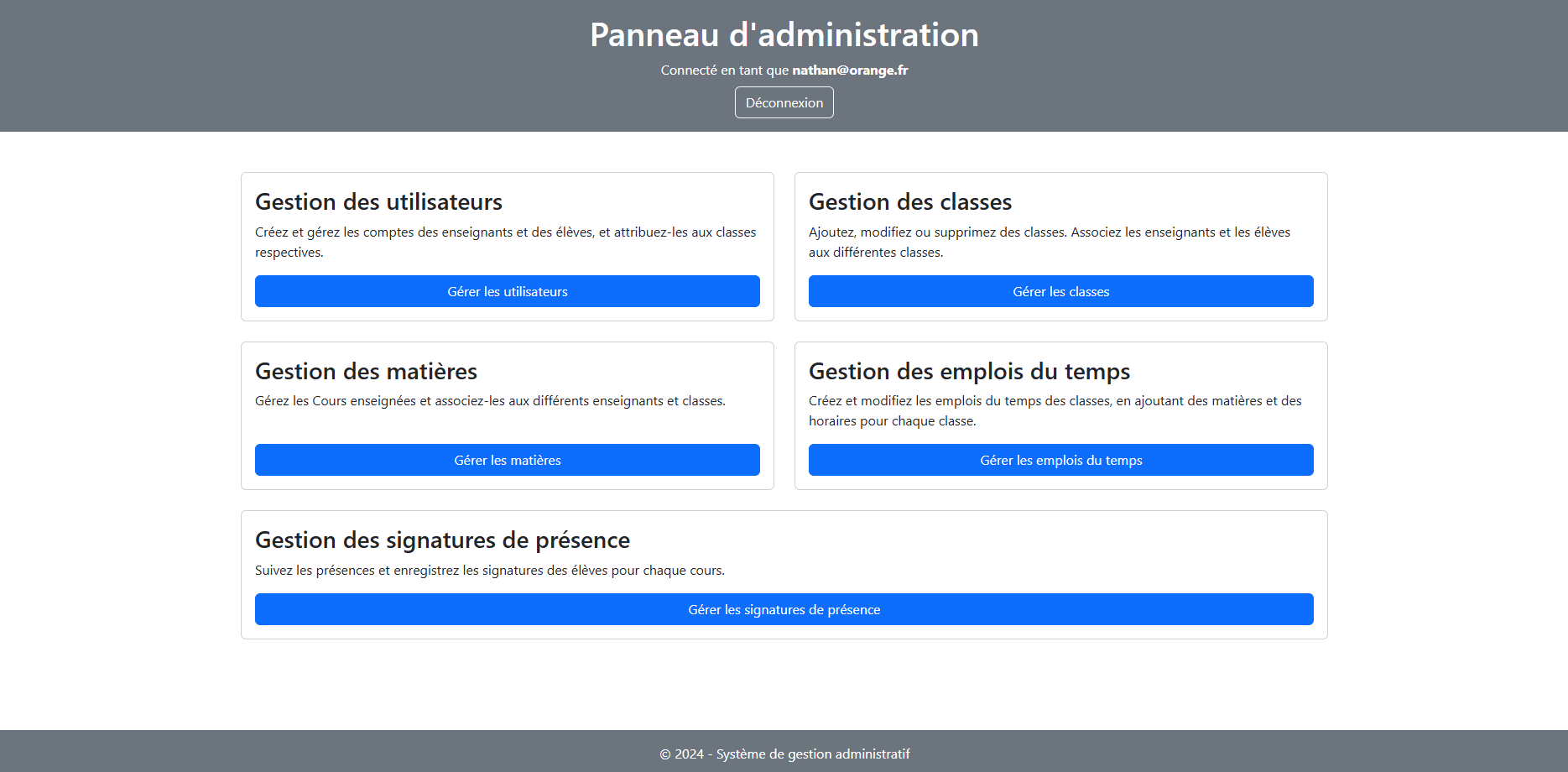 Interface administrateur de B-Formation