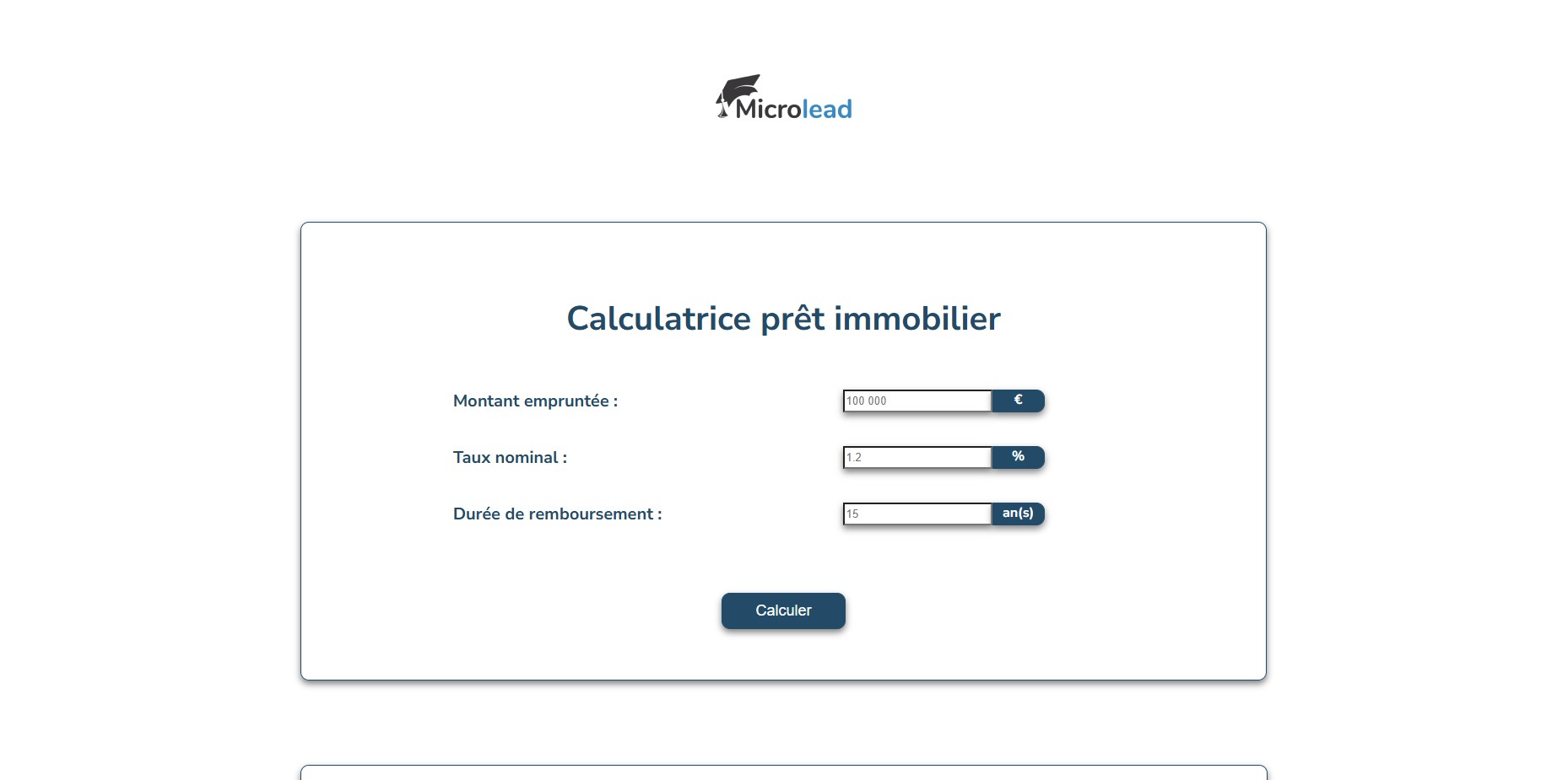 Interface de la calculette