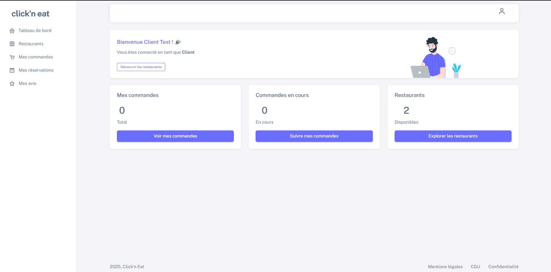 Aperçu interface client Click'n Eat